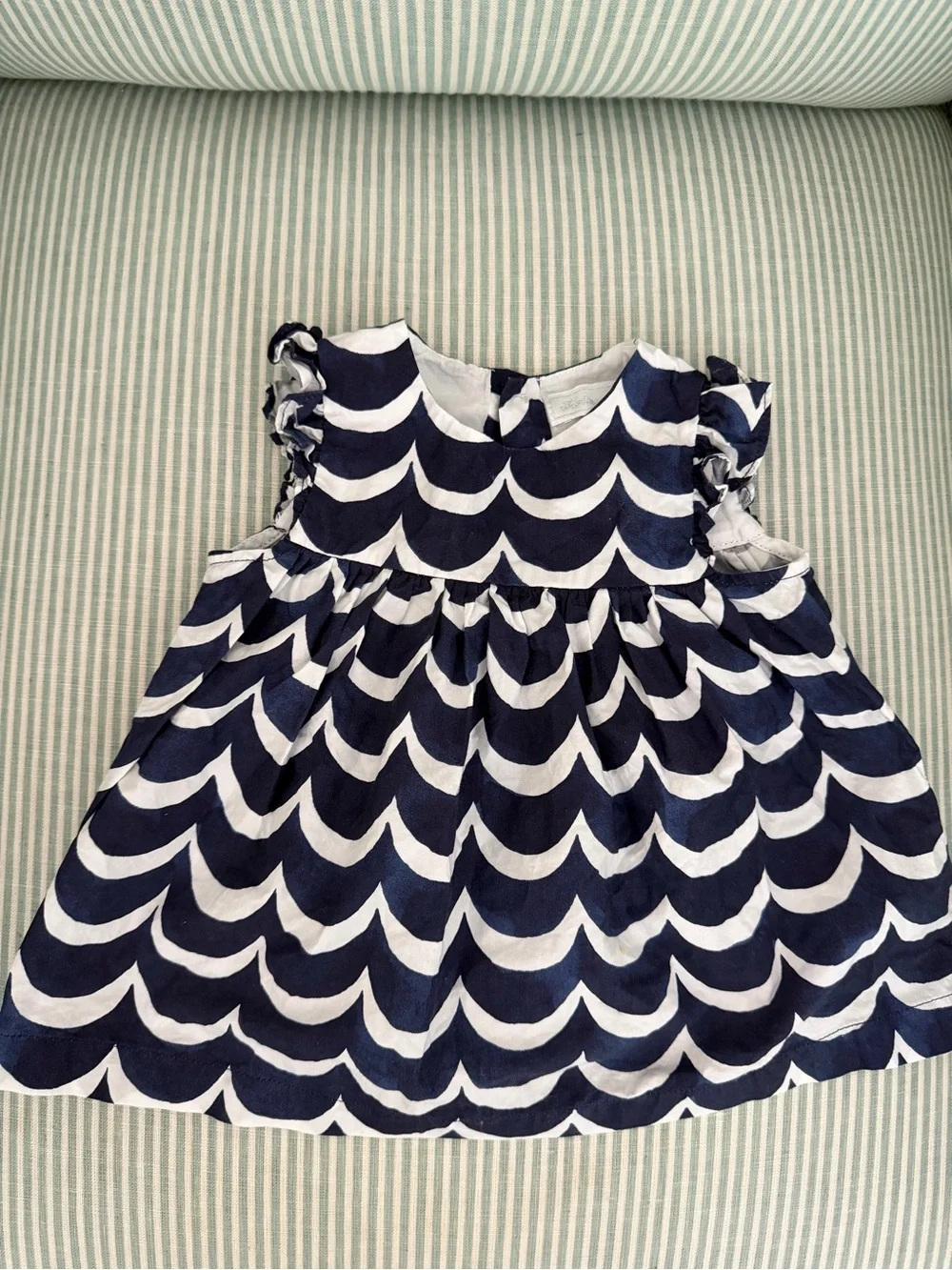 Tartine et Chocolat Navy and White Scallop-Print Ruffle Top - 2T